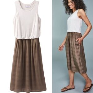 PRANA Sleeveless Perry Midi Dress Cream Olive Green M